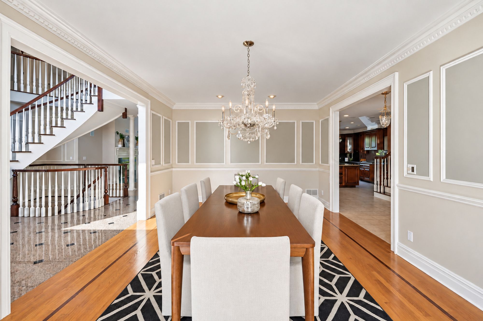 Formal dining room looking toward the foyer at 54 Burnet Hill Road, Livingston