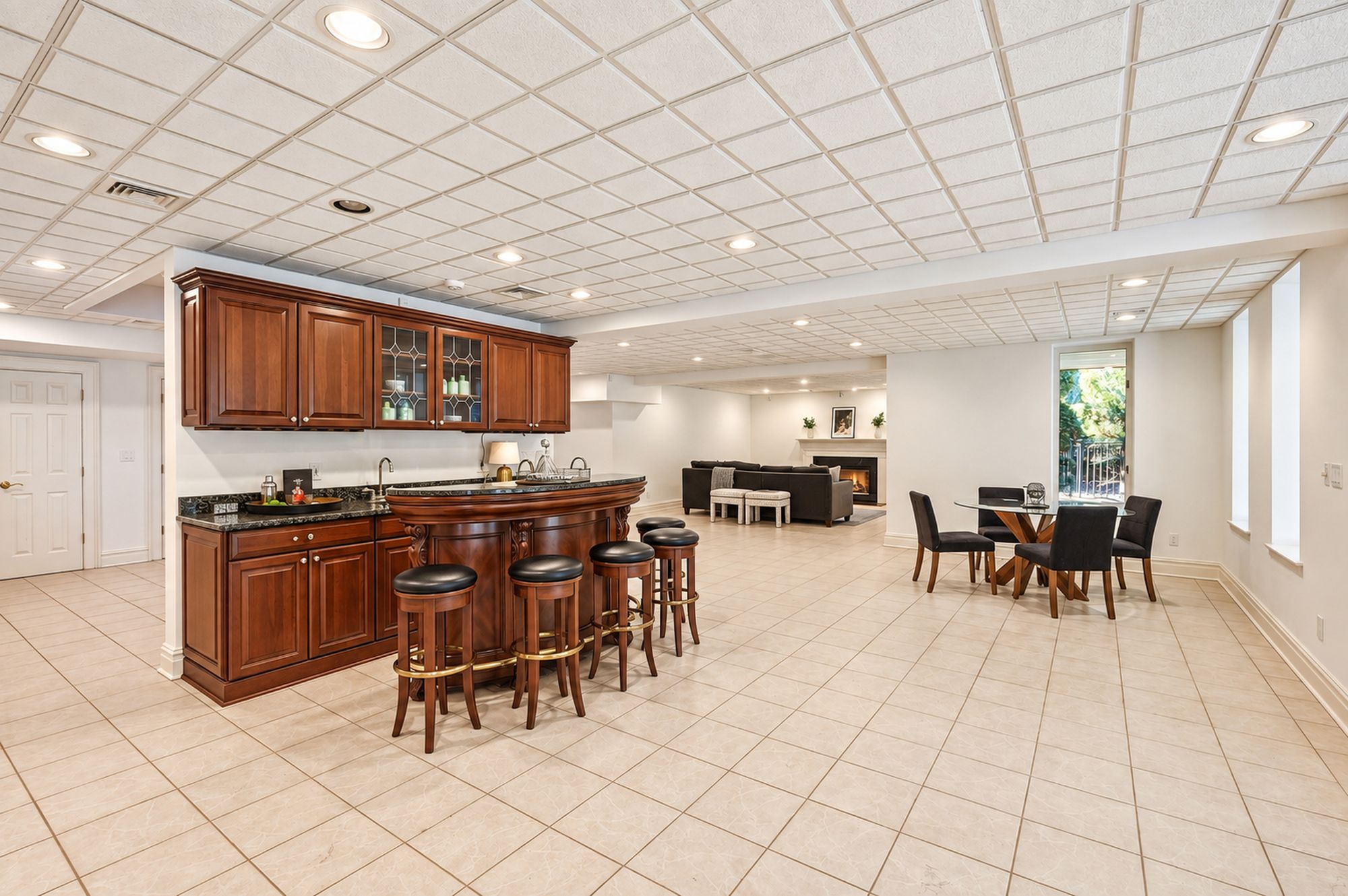 Lower-level wet bar at 54 Burnet Hill Road, Livingston